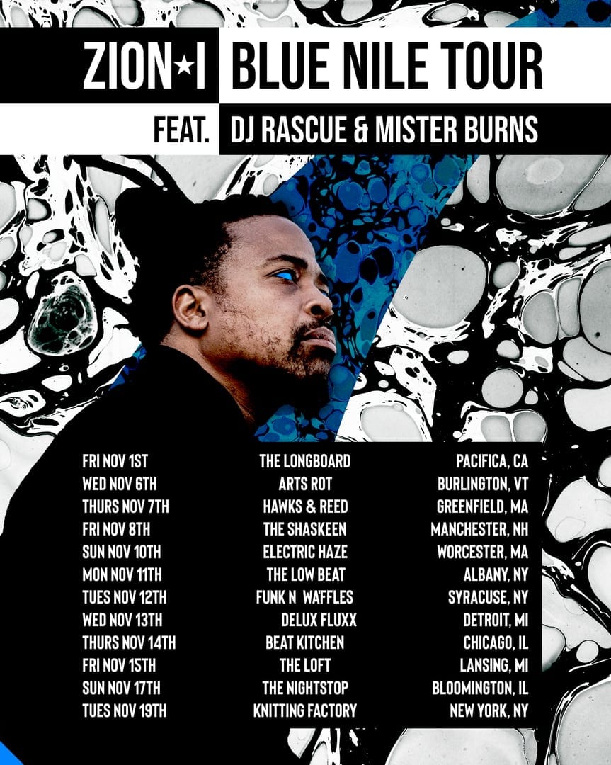 Flyer and poster design for Zion I's Blue Nile Tour.